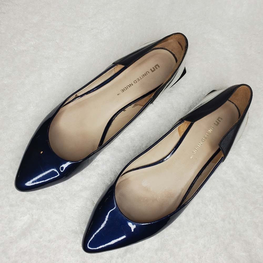 United Nude Navy Patent Pointy Toe Flats